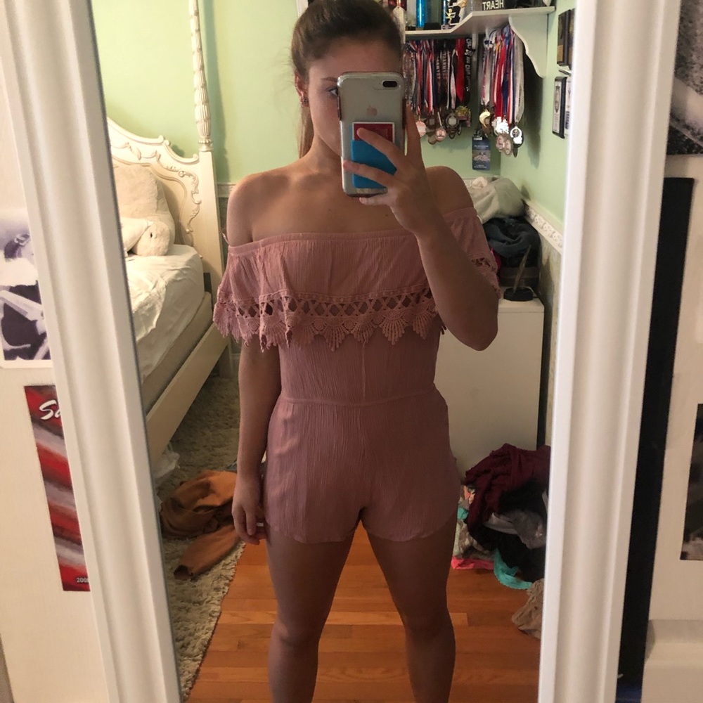 Pink off the shoulder romper